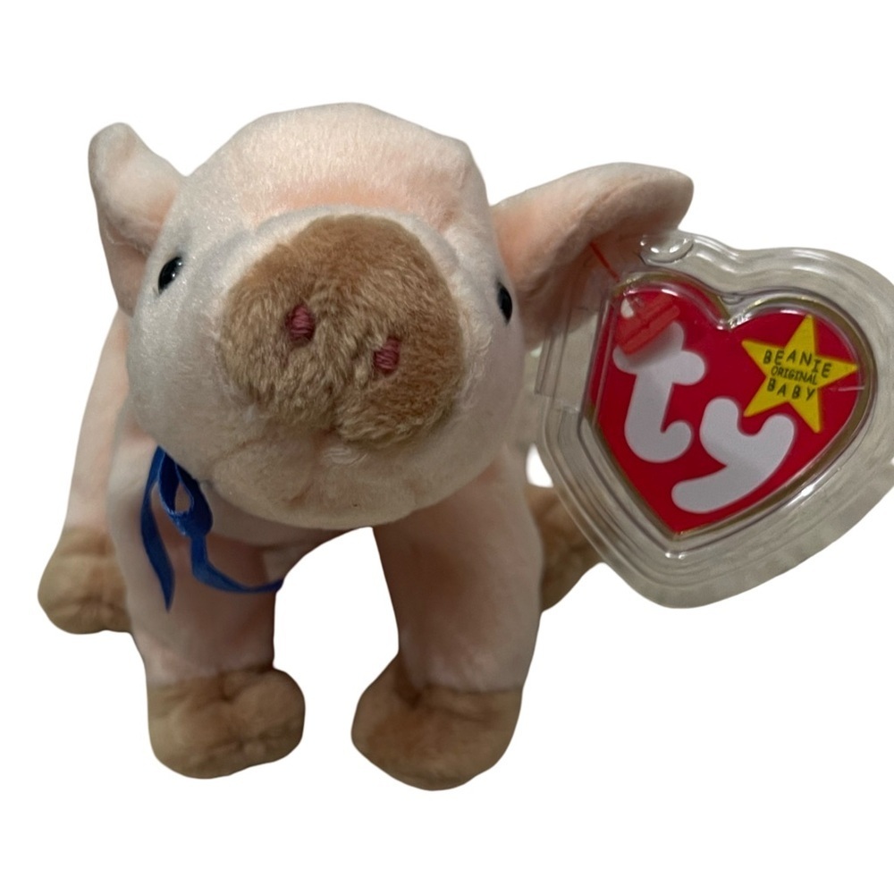 VTG TY Beanie Baby 1999 Knuckles Pig Original Tag Blue Ribbon